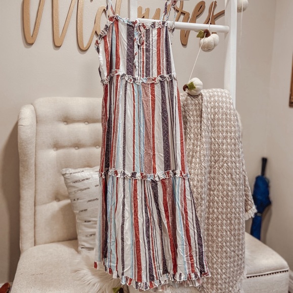 Striped Midi Jumper/Pinafore with Bows on shoulders - Picture 4 of 4